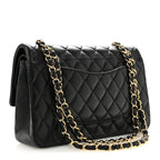 Lambskin Quilted Medium Double Flap Black