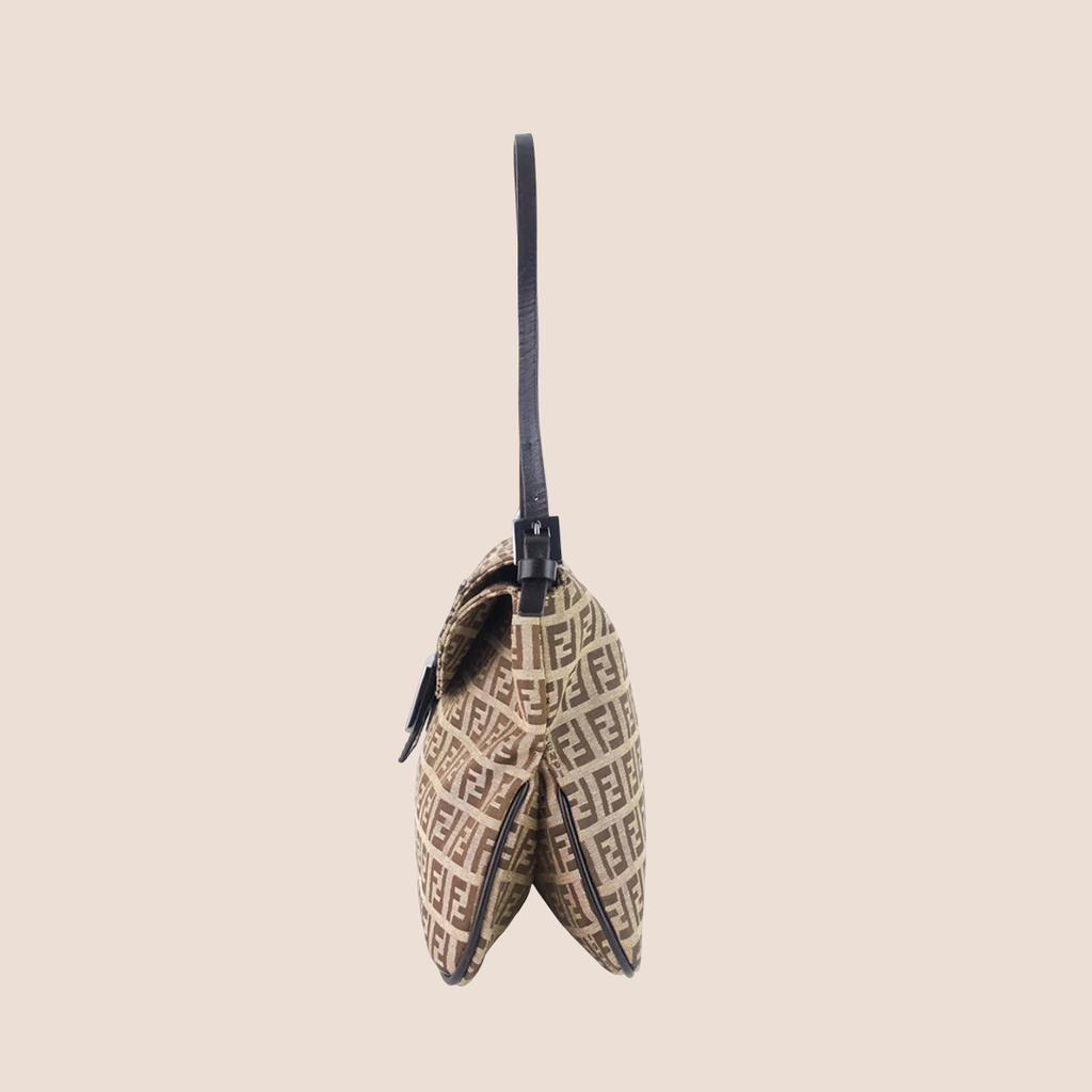 FENDI 2000 BROWN ZUCCHINO CANVAS DOUBLE FLAP BAG