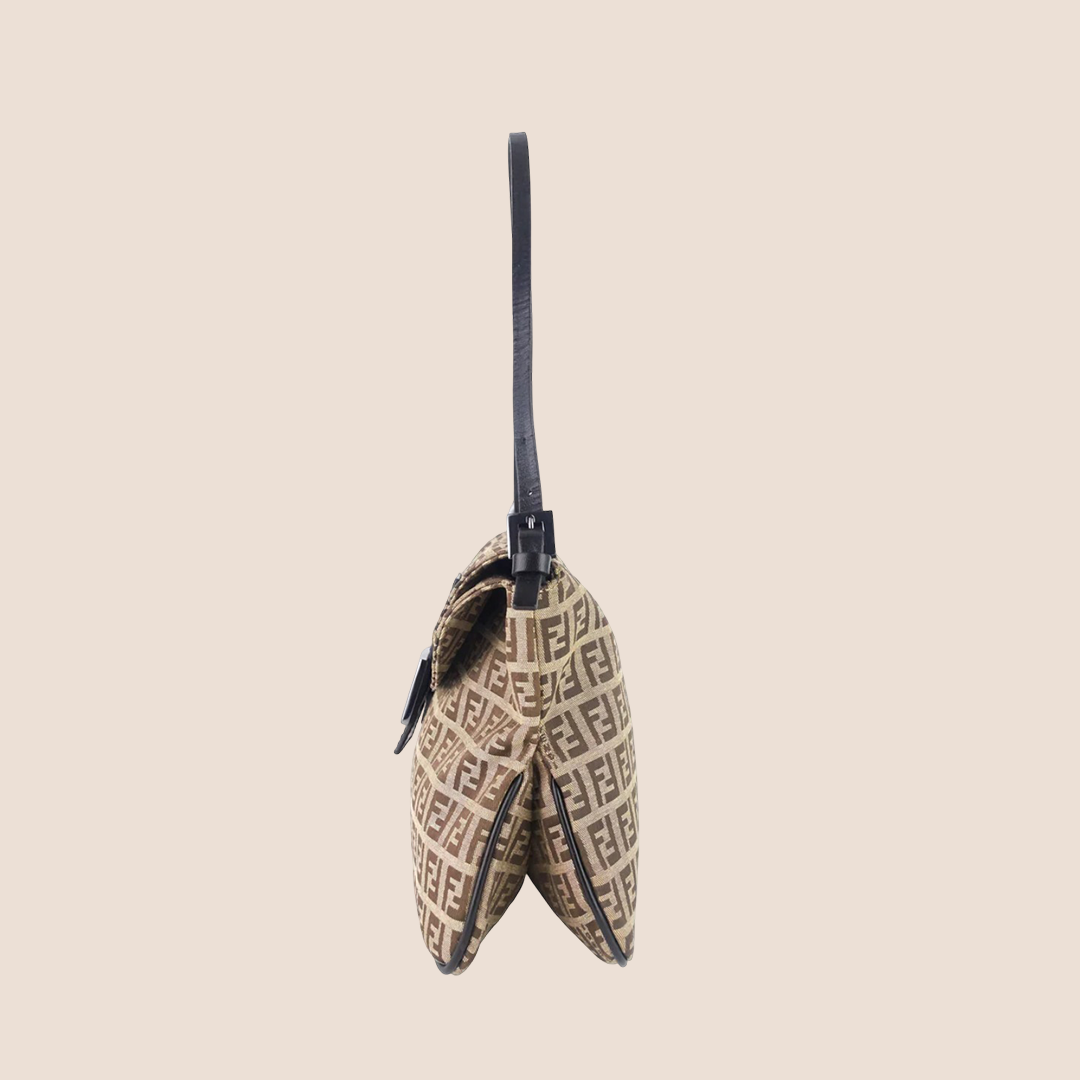 FENDI 2000 BROWN ZUCCHINO CANVAS DOUBLE FLAP BAG