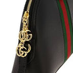 GUCCI Calfskin GG Web Ophidia Dome Small Gold Black Shoulder Bag Handbag NEW