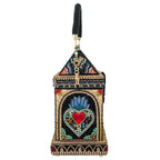 Mary Frances House of Hearts Beaded Red Heart Handbag Black Gold Bag Purse NEW