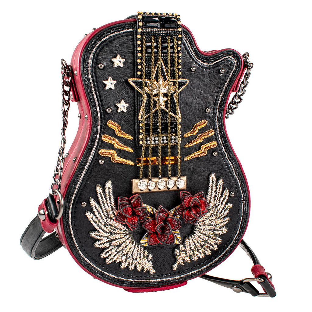 Mary Frances I'm a Star Crossbody Guitar Beaded Handbag Black Red Bag Purse NEW