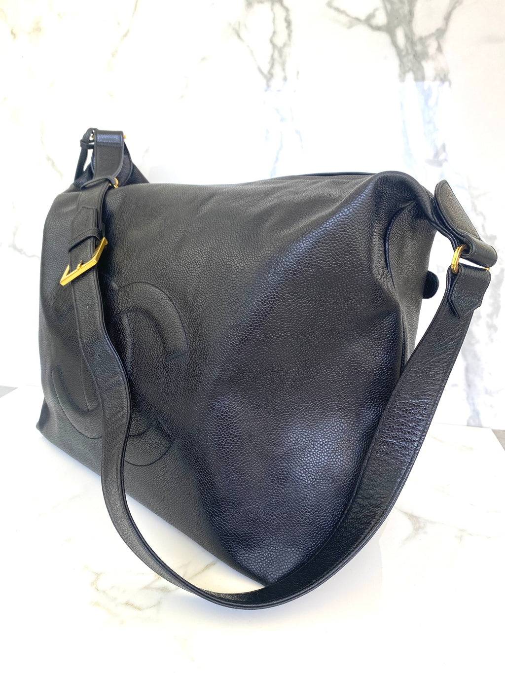 Chanel Vintage CC Hobo Caviar Travel Bag