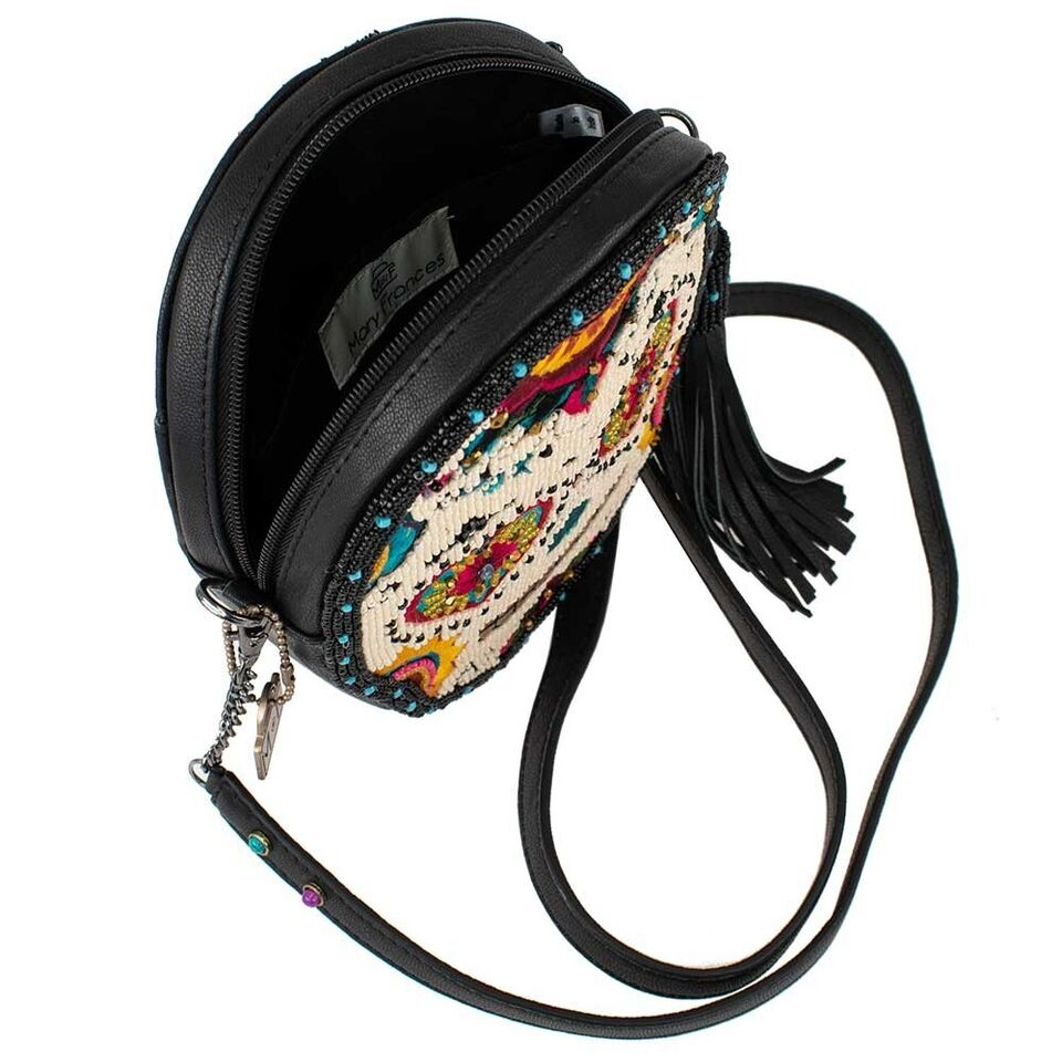 Mary Frances Sweet Calavera Sugar Skull Handbag Black Bead Purse Leather Bag New