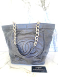 CHANEL Dark Black Aged Caviar Leather Big CC Ruthenium Chain