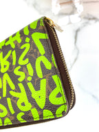 Louis Vuitton Neon Green Graffiti Zippy Wallet by Stephen Sprouse