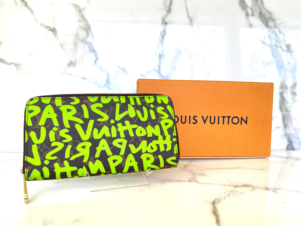 Louis Vuitton Neon Green Graffiti Zippy Wallet by Stephen Sprouse