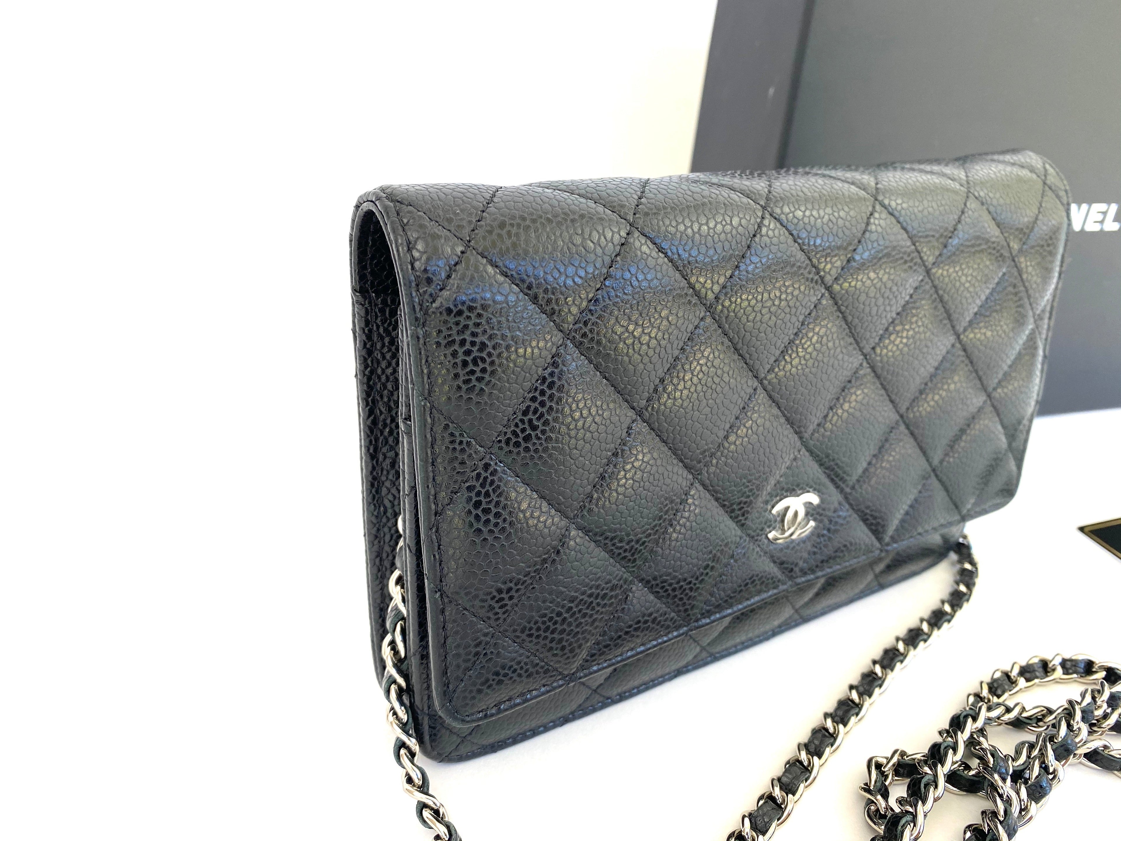 Chanel Black Caviar Wallet on Chain with Silver Hardware