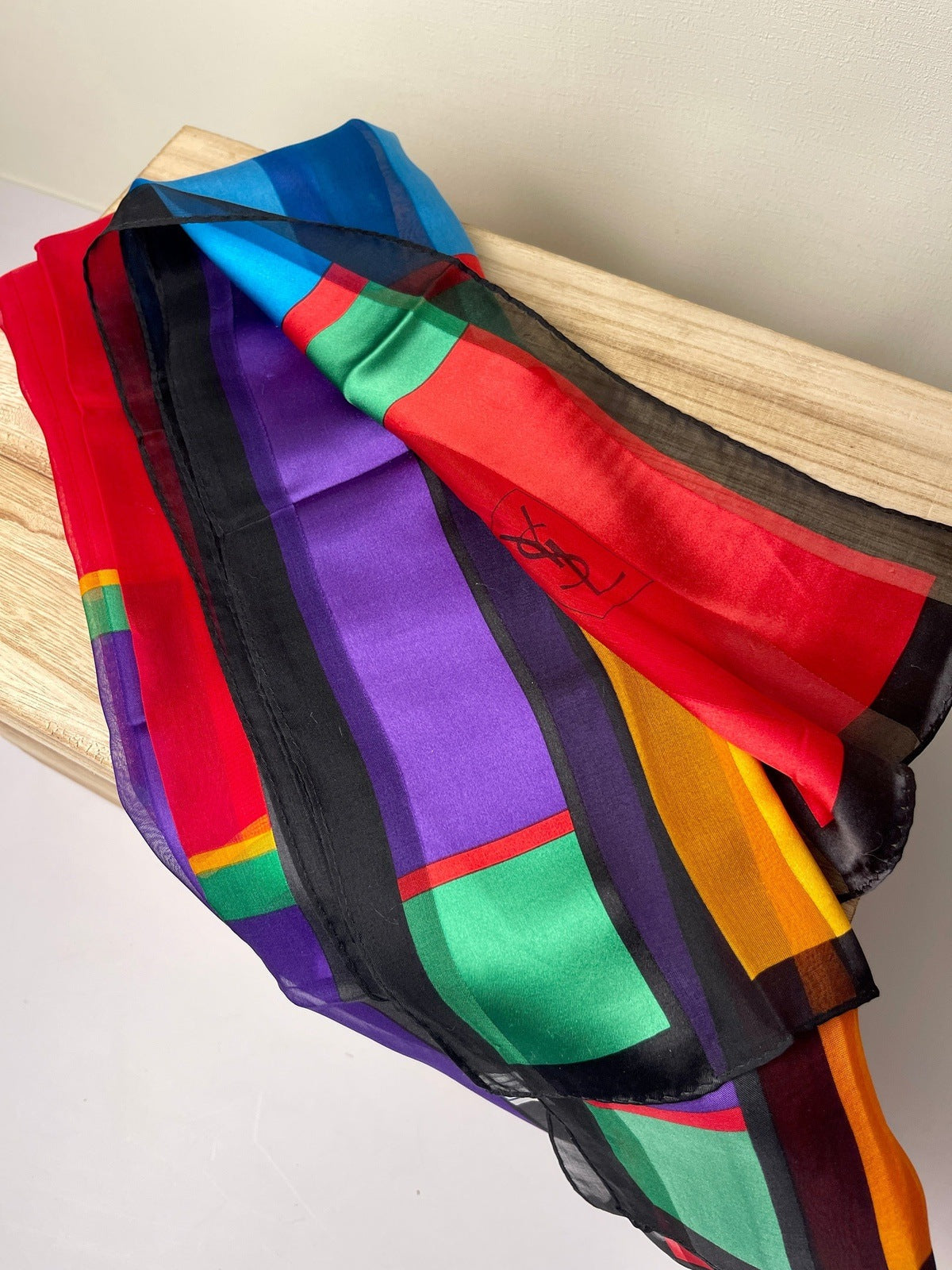 Yves Saint Laurent YSL Multicolor 100% Silk Scarf