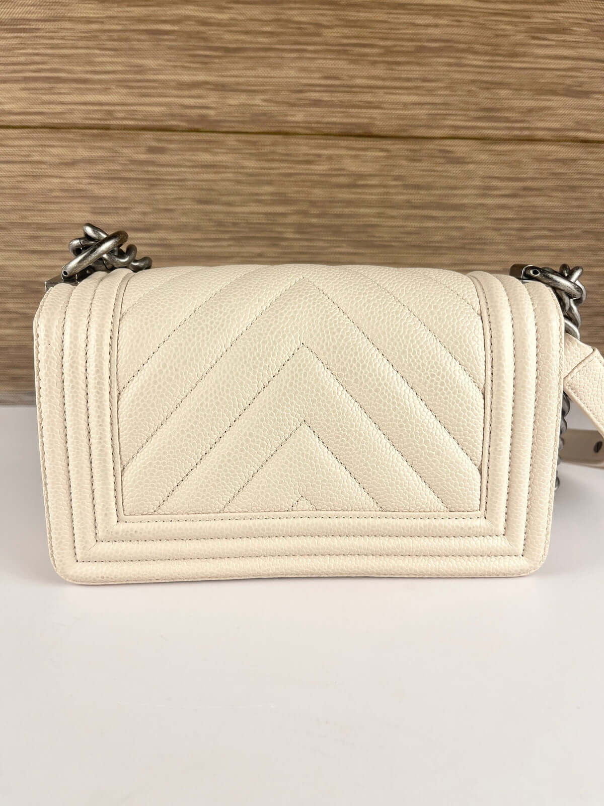 Chanel Boy Flap Bag Chevron Caviar Aged SHW Bag