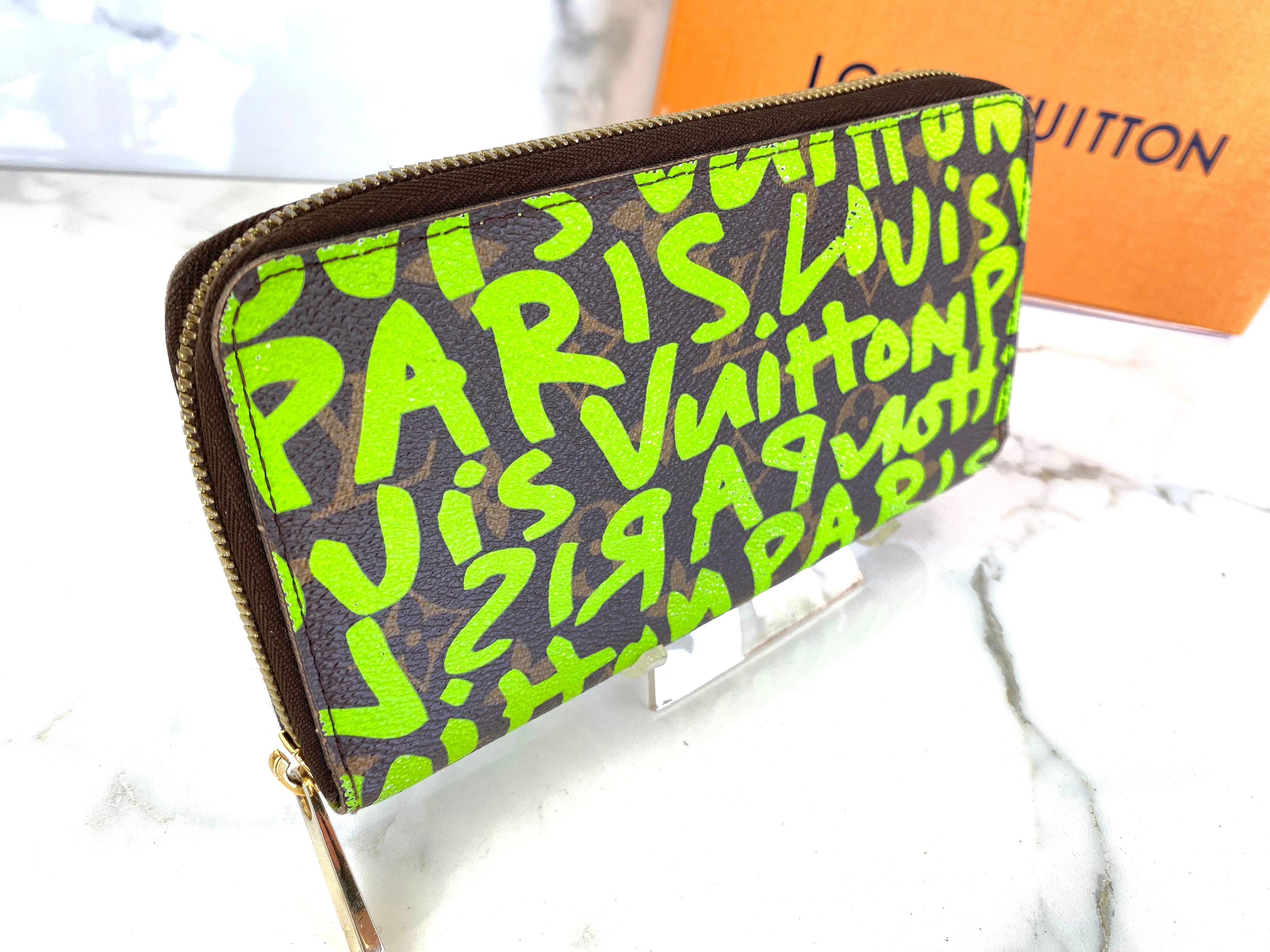 Louis Vuitton Neon Green Graffiti Zippy Wallet by Stephen Sprouse