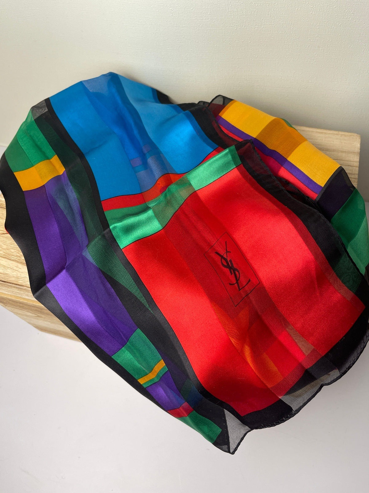 Yves Saint Laurent YSL Multicolor 100% Silk Scarf