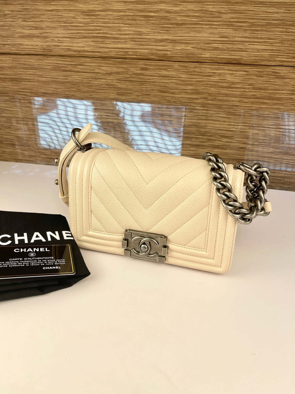 Chanel Boy Flap Bag Chevron Caviar Aged SHW Bag