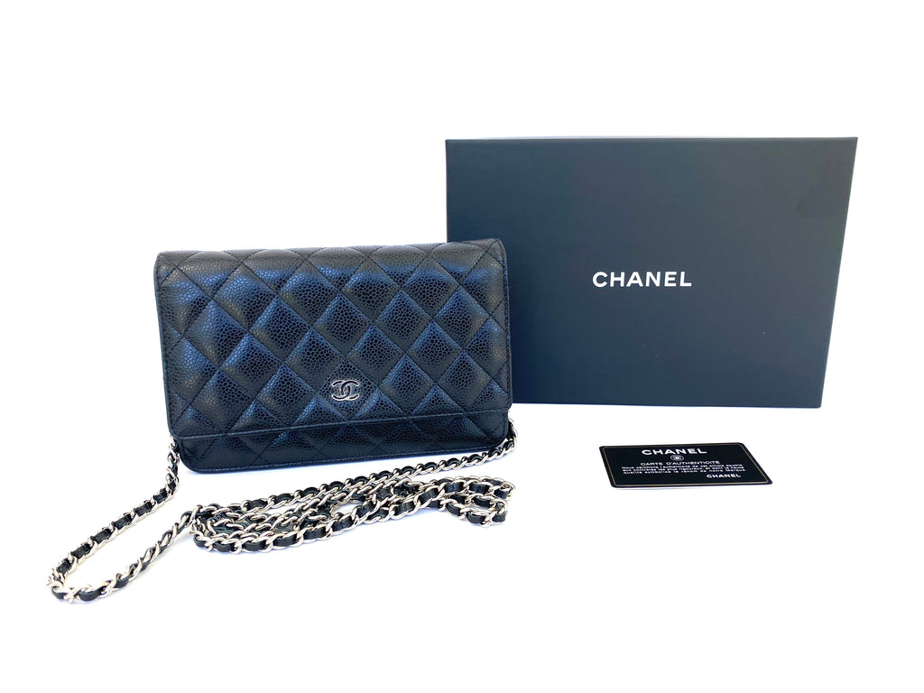 Chanel Black Caviar Wallet on Chain with Silver Hardware