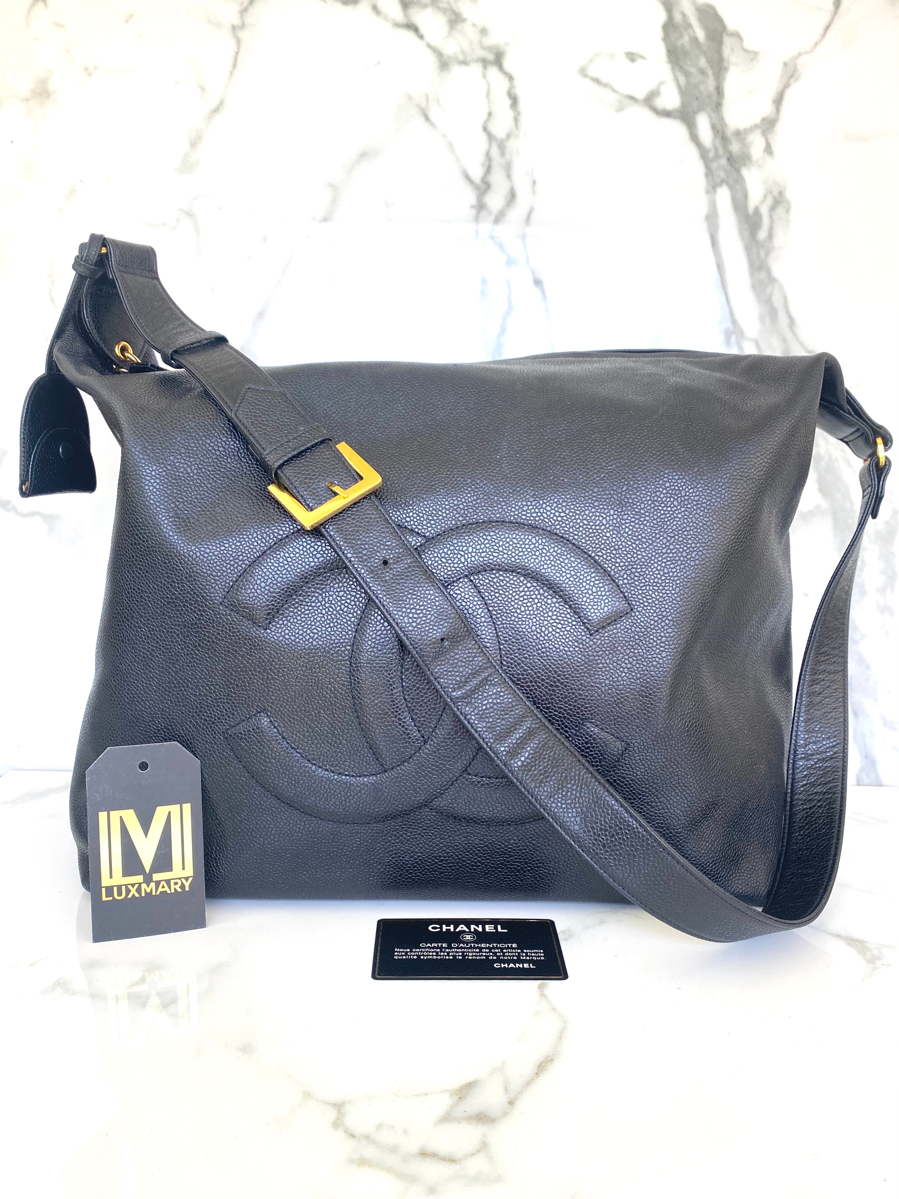 Chanel Vintage CC Hobo Caviar Travel Bag