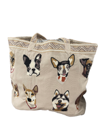 Johnny Was Casper Linen Tote Bag Dogs Ivory Handbag Pet Dog Bag New