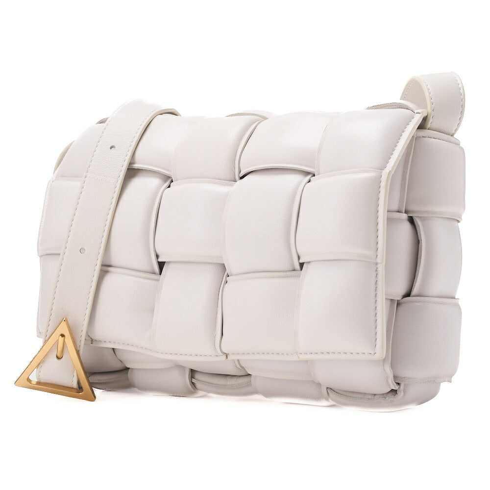 BOTTEGA VENETA Intrecciato Lambskin Padette Cassette Shoulder Back White Gold-Tone Hardware,