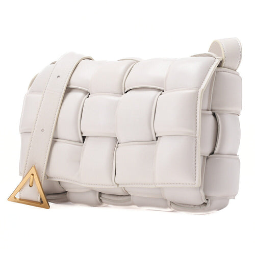 BOTTEGA VENETA Intrecciato Lambskin Padette Cassette Shoulder Back White Gold-Tone Hardware,