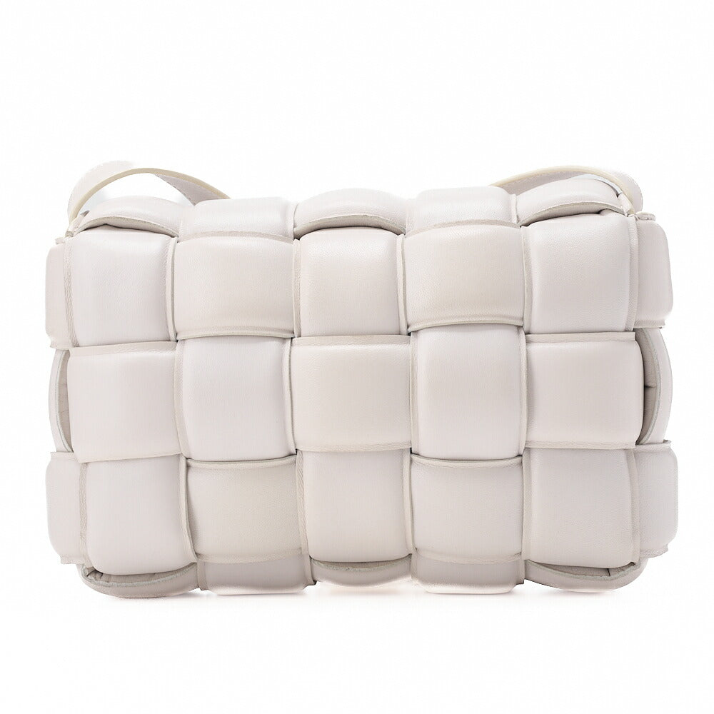 BOTTEGA VENETA Intrecciato Lambskin Padette Cassette Shoulder Back White Gold-Tone Hardware,