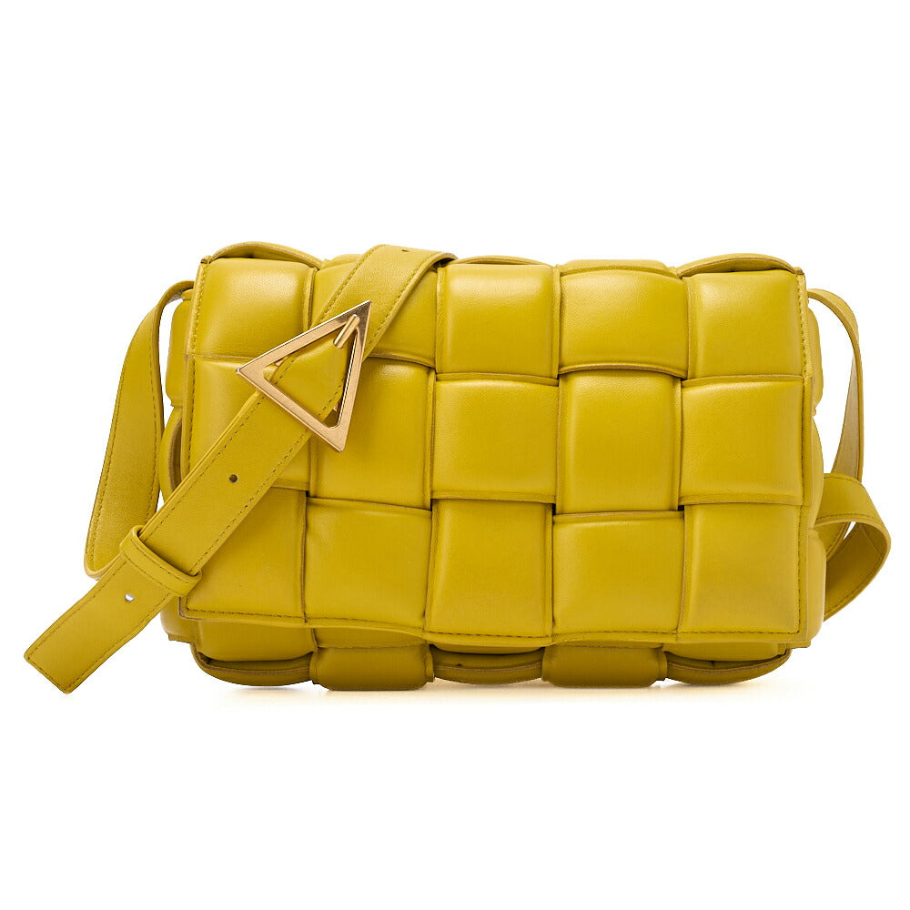 BOTTEGA VENETA Intrecciato Lambskin Padette Cassette Shoulder Back Yellow Gold-Tone Hardware,