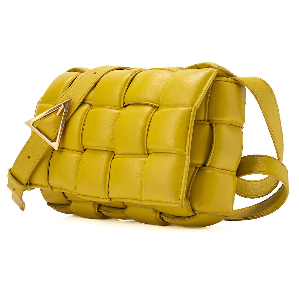 BOTTEGA VENETA Intrecciato Lambskin Padette Cassette Shoulder Back Yellow Gold-Tone Hardware,
