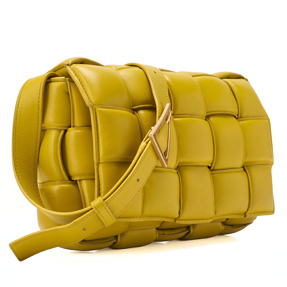 BOTTEGA VENETA Intrecciato Lambskin Padette Cassette Shoulder Back Yellow Gold-Tone Hardware,