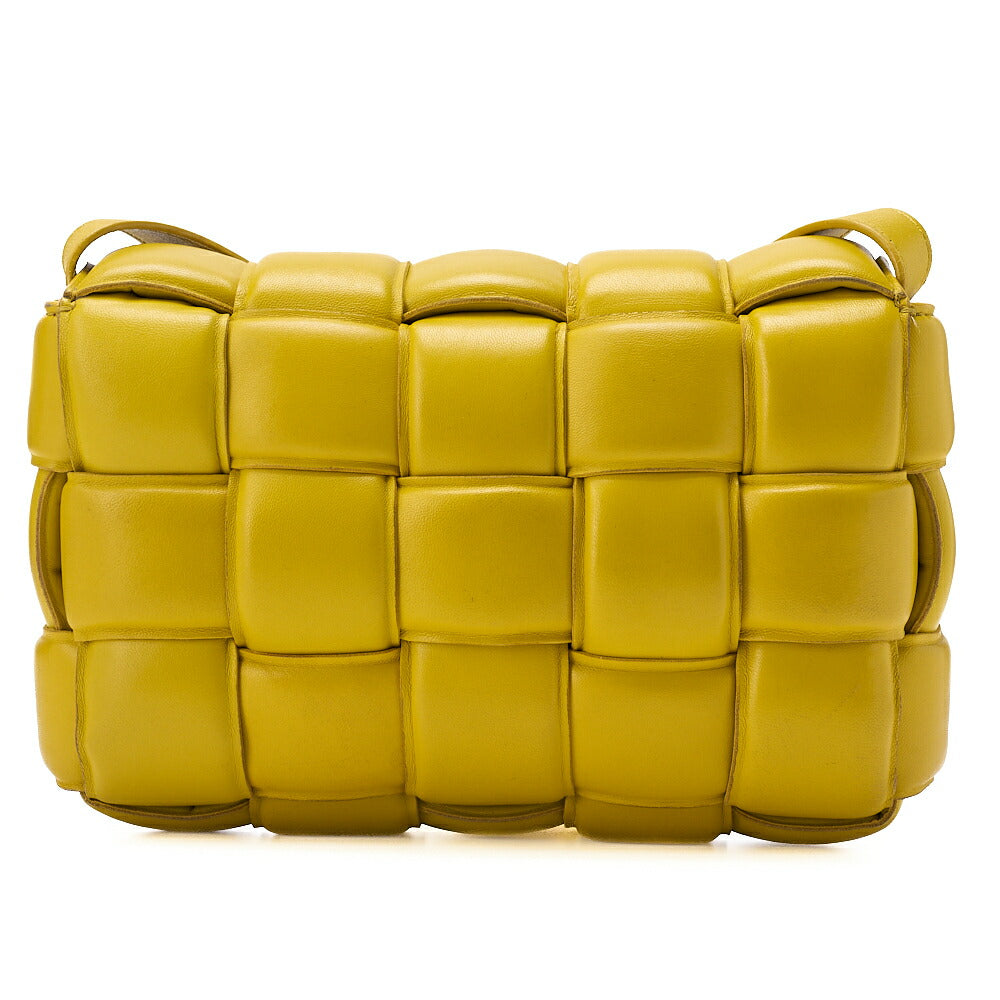 BOTTEGA VENETA Intrecciato Lambskin Padette Cassette Shoulder Back Yellow Gold-Tone Hardware,