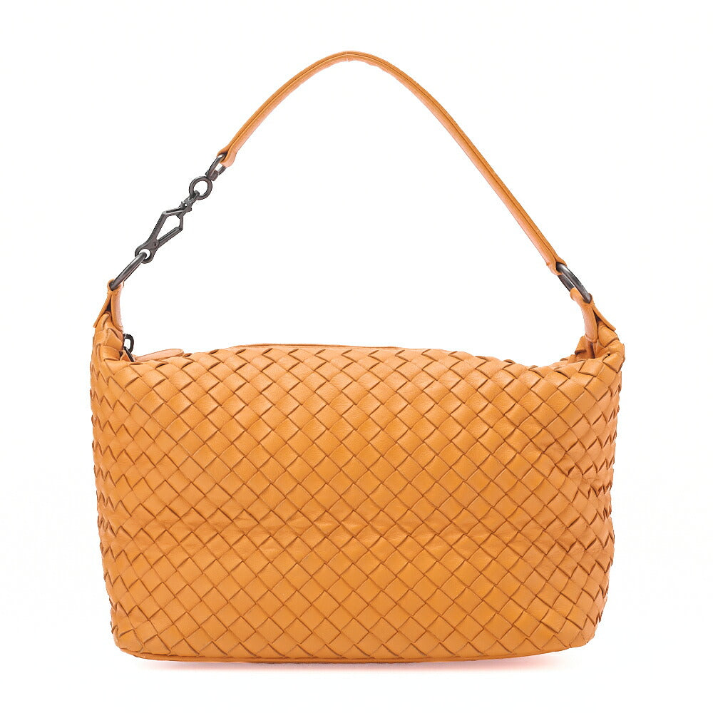 BOTTEGA VENETA Intrecciato Lambskin One Shoulder Bag Orange Black-Tone Hardware,