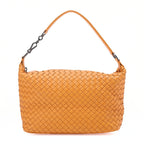 BOTTEGA VENETA Intrecciato Lambskin One Shoulder Bag Orange Black-Tone Hardware,