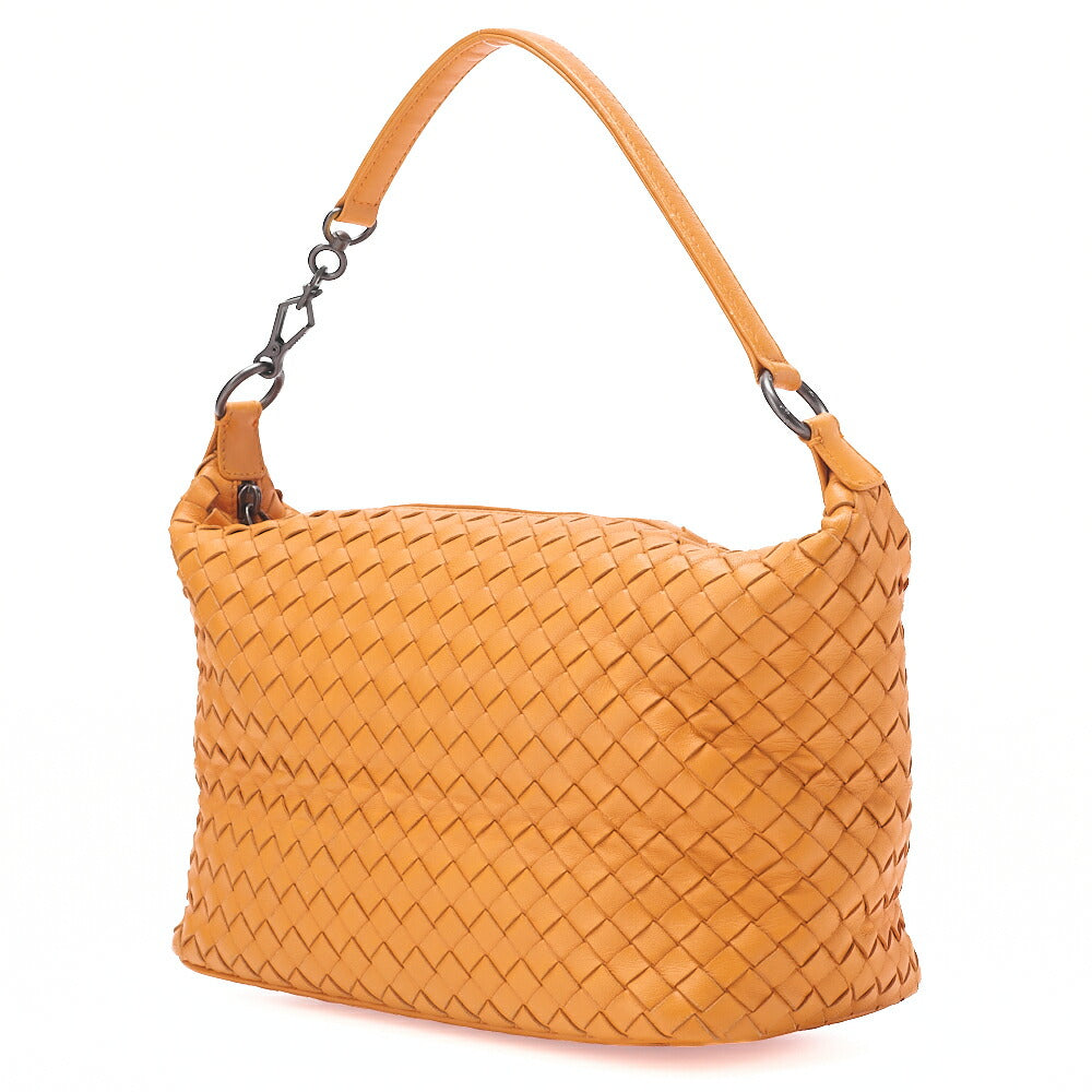 BOTTEGA VENETA Intrecciato Lambskin One Shoulder Bag Orange Black-Tone Hardware,