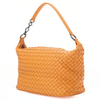 BOTTEGA VENETA Intrecciato Lambskin One Shoulder Bag Orange Black-Tone Hardware,