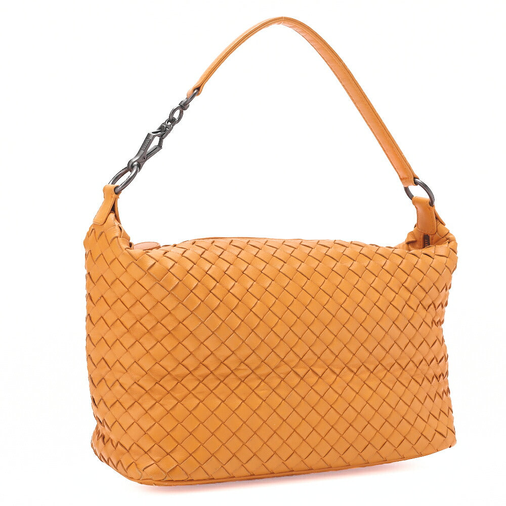 BOTTEGA VENETA Intrecciato Lambskin One Shoulder Bag Orange Black-Tone Hardware,