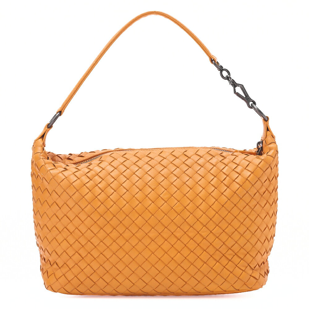 BOTTEGA VENETA Intrecciato Lambskin One Shoulder Bag Orange Black-Tone Hardware,