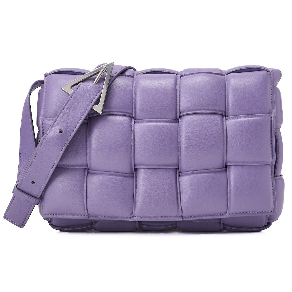 BOTTEGA VENETA Intrecciato Lambskin Padette Cassette Shoulder Back Purple Silver-Tone Hardware,