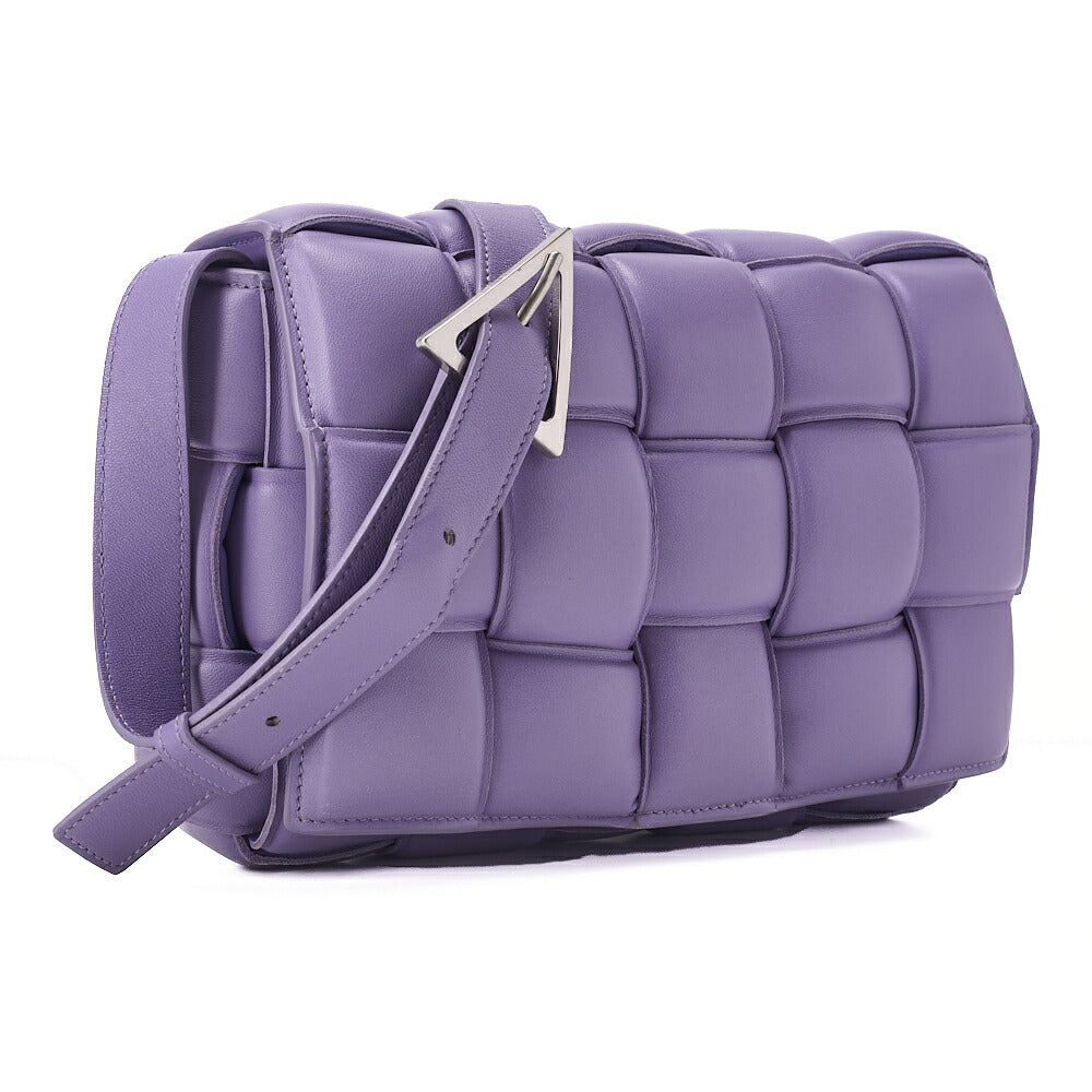 BOTTEGA VENETA Intrecciato Lambskin Padette Cassette Shoulder Back Purple Silver-Tone Hardware,