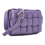 BOTTEGA VENETA Intrecciato Lambskin Padette Cassette Shoulder Back Purple Silver-Tone Hardware,