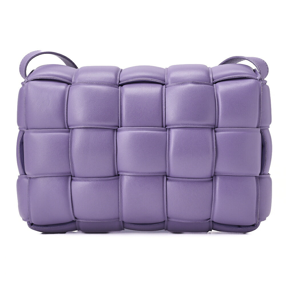 BOTTEGA VENETA Intrecciato Lambskin Padette Cassette Shoulder Back Purple Silver-Tone Hardware,