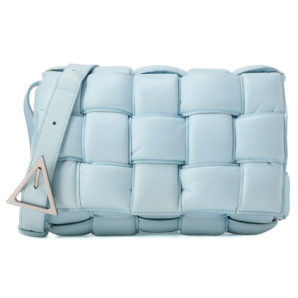 BOTTEGA VENETA Intrecciato Lambskin Padette Cassette Shoulder Back Sky Blue Silver -Tone Hardware,