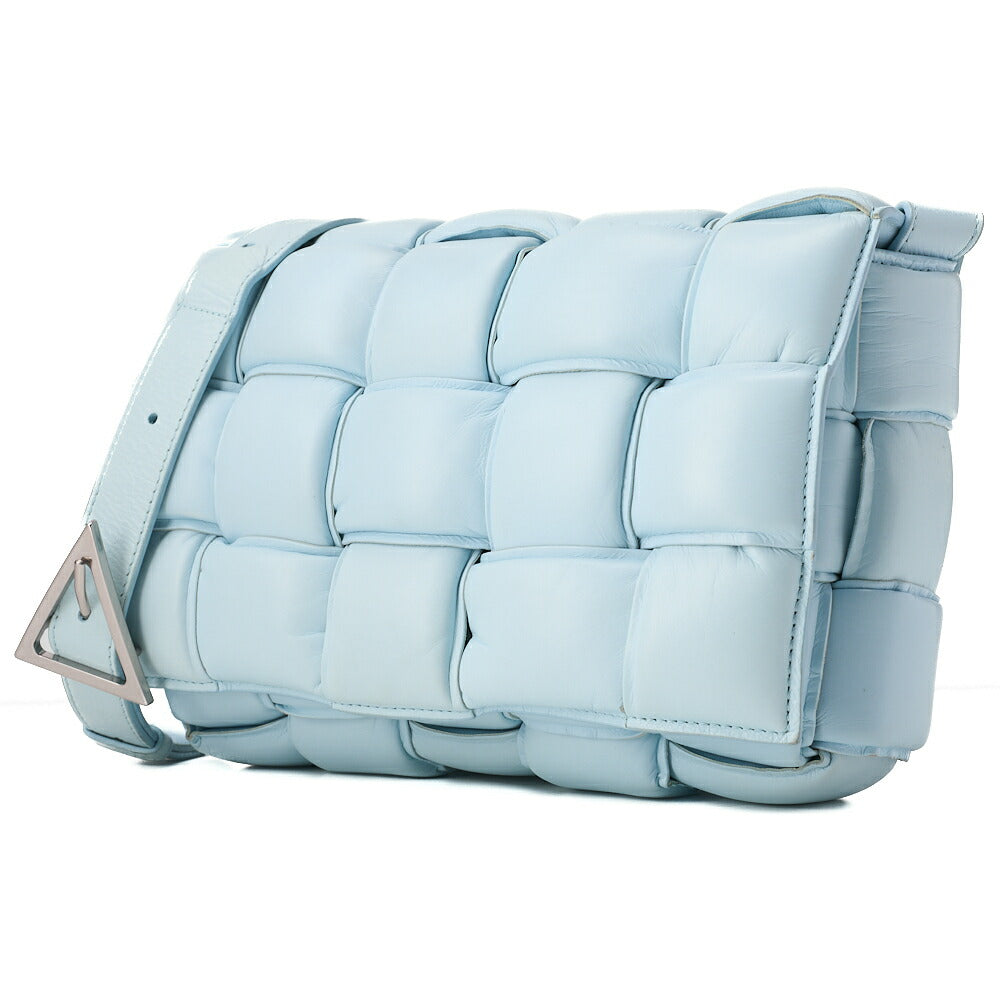 BOTTEGA VENETA Intrecciato Lambskin Padette Cassette Shoulder Back Sky Blue Silver -Tone Hardware,