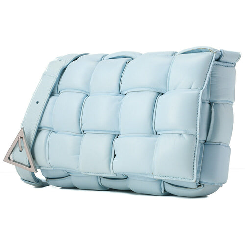 BOTTEGA VENETA Intrecciato Lambskin Padette Cassette Shoulder Back Sky Blue Silver -Tone Hardware,