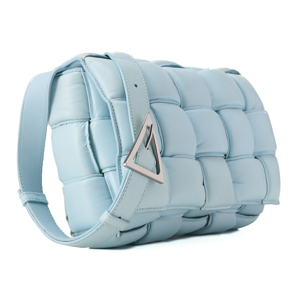 BOTTEGA VENETA Intrecciato Lambskin Padette Cassette Shoulder Back Sky Blue Silver -Tone Hardware,