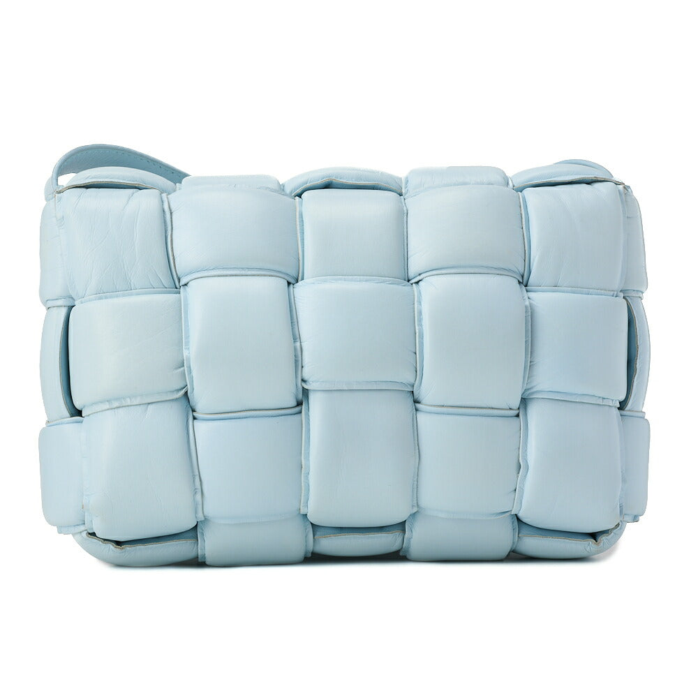 BOTTEGA VENETA Intrecciato Lambskin Padette Cassette Shoulder Back Sky Blue Silver -Tone Hardware,