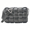 BOTTEGA VENETA Intrecciato Lambskin Padette Cassette Shoulder Back Black Silver-Tone Hardware,