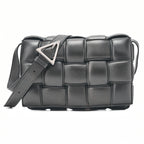 BOTTEGA VENETA Intrecciato Lambskin Padette Cassette Shoulder Back Black Silver-Tone Hardware,