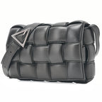 BOTTEGA VENETA Intrecciato Lambskin Padette Cassette Shoulder Back Black Silver-Tone Hardware,