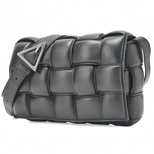 BOTTEGA VENETA Intrecciato Lambskin Padette Cassette Shoulder Back Black Silver-Tone Hardware,