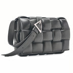 BOTTEGA VENETA Intrecciato Lambskin Padette Cassette Shoulder Back Black Silver-Tone Hardware,