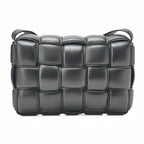 BOTTEGA VENETA Intrecciato Lambskin Padette Cassette Shoulder Back Black Silver-Tone Hardware,