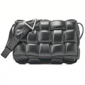 BOTTEGA VENETA Bottega Intrecciato Lambskin Padded Cassette Shoulder Bag Black Silver-Tone Hardware,