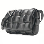 BOTTEGA VENETA Bottega Intrecciato Lambskin Padded Cassette Shoulder Bag Black Silver-Tone Hardware,
